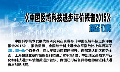 《中國區(qū)域科技進(jìn)步評價報(bào)告2015》發(fā)布